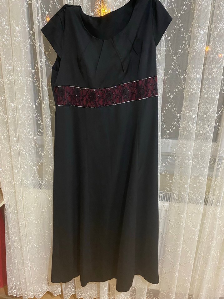 Siyah V Yaka Nakışlı Uzun Abiye Elbise - Görsel 5
