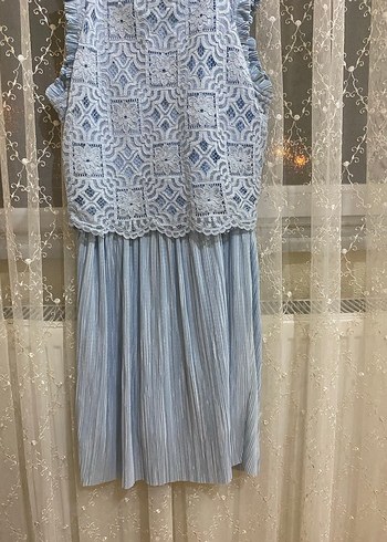 Mavi Nakışlı Bohem Uzun Abiye Elbise - Görsel 2