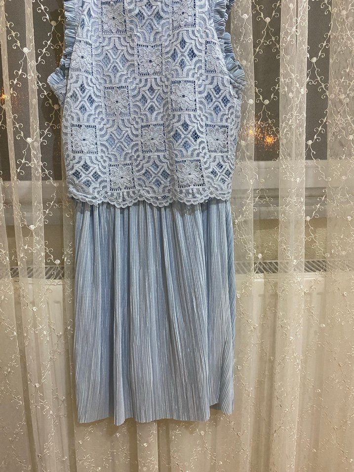 Mavi Nakışlı Bohem Uzun Abiye Elbise - Görsel 2