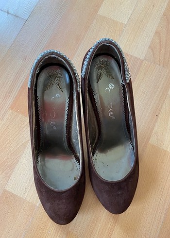 Kahverengi Süet Stiletto Yılan Desenli - Görsel 3