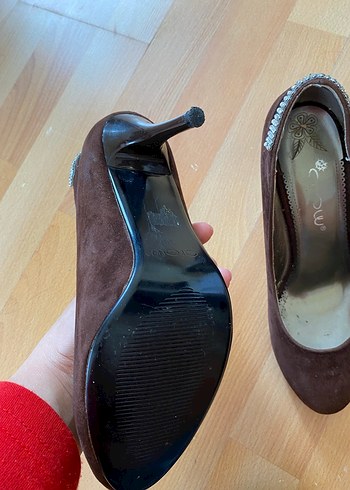 Kahverengi Süet Stiletto Yılan Desenli - Görsel 2