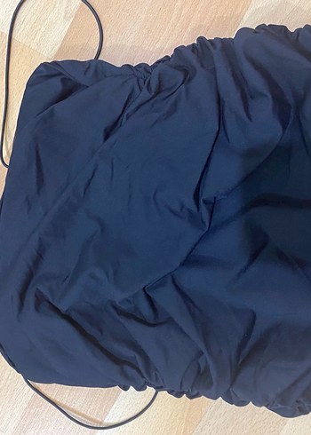 İnce Askılı Drapeli Lacivert Midi Elbise - Görsel 5