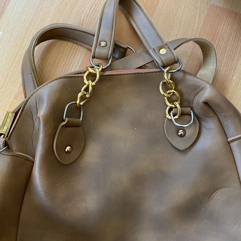 Zincir Detaylı Bej Deri Kadın Çanta - Görsel 2