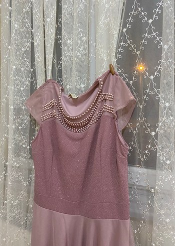 Pudra Pembe Drapeli Uzun Abiye Elbise - Görsel 6