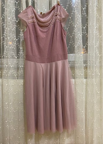 Pudra Pembe Drapeli Uzun Abiye Elbise - Görsel 5