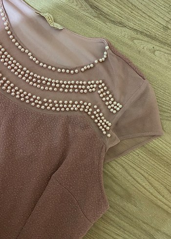 Pudra Pembe Drapeli Uzun Abiye Elbise - Görsel 3