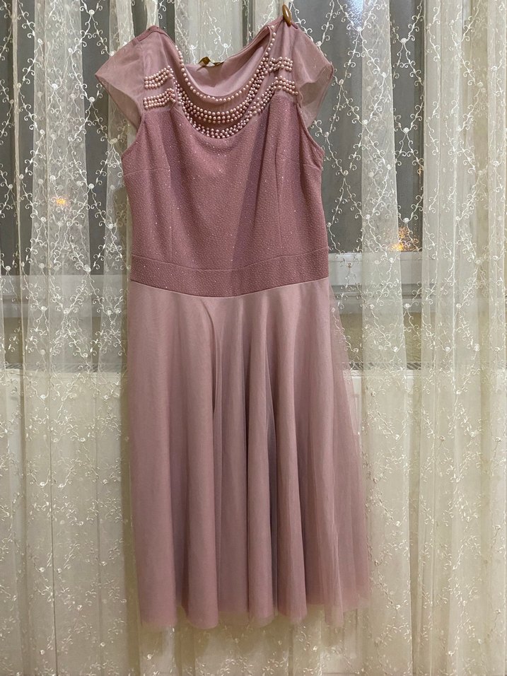 Pudra Pembe Drapeli Uzun Abiye Elbise - Görsel 5