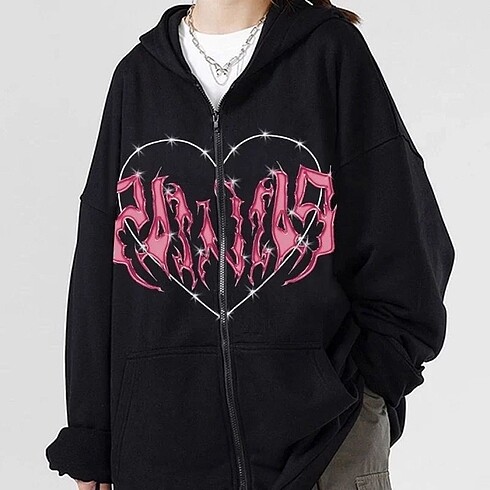 Pink Heart Kapüşonlu Ceket
