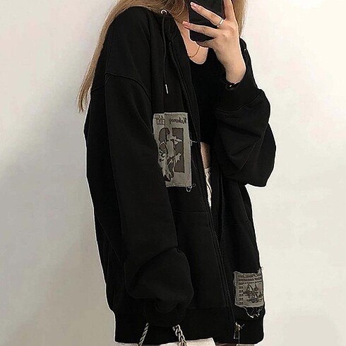 Diğer Siyah Old Punk Unisex Kapüşonlu Ceket