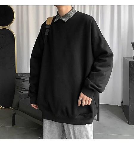 Siyah Basic Unisex Oversize Sweatshirt