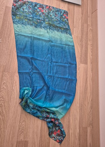 Mavi Parlak İpek Bohem Şal - Görsel 2