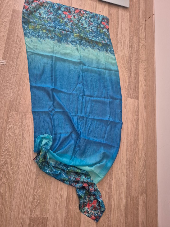 Mavi Parlak İpek Bohem Şal - Görsel 2