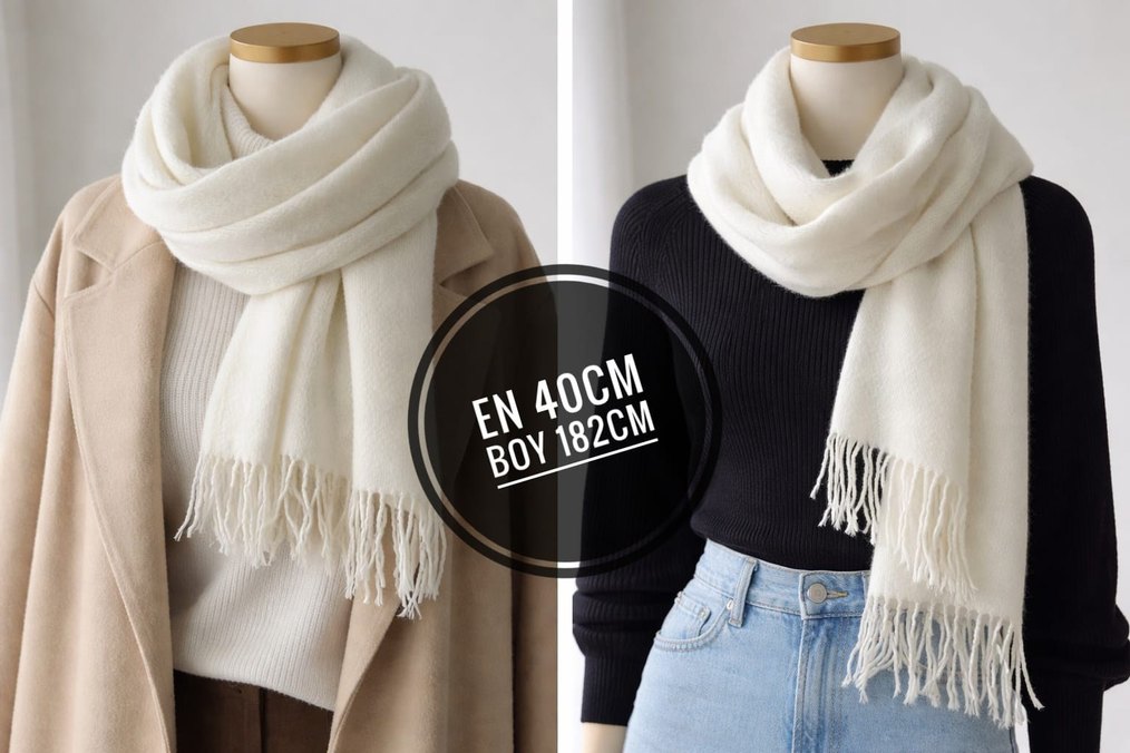 ekru atkı şal - Görsel 3