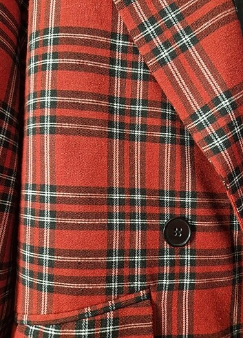 38 Beden bordo Renk Ekoseli Blazer Ceket