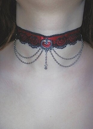 Dantel Kırmızı Gothic Choker