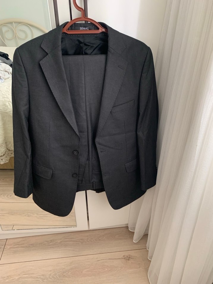 Düğmeli Gri Hamile Keten Ceket - Görsel 2