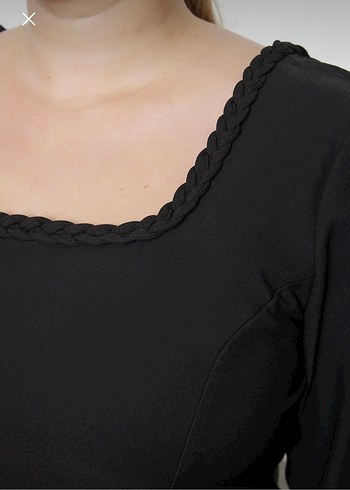 Siyah Kare Yaka Büyük Beden Elbise - Görsel 4