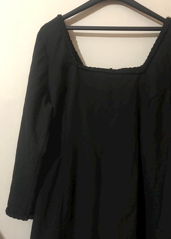 Siyah Kare Yaka Büyük Beden Elbise - Görsel 6