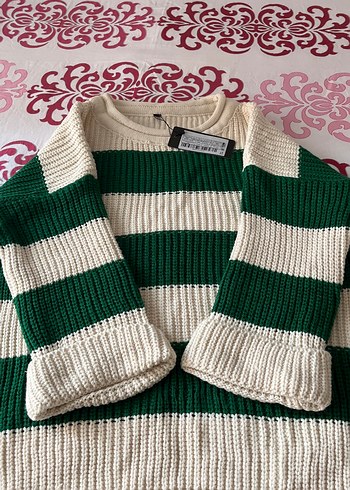 Yeşil Çizgili Örgü Kadın Kazak - Görsel 6