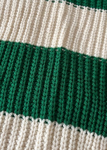 Yeşil Çizgili Örgü Kadın Kazak - Görsel 5