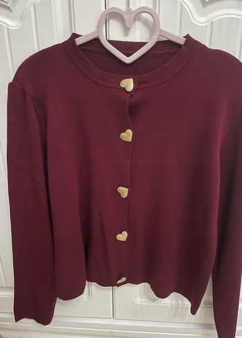 Bordo Düğmeli Kadın Hırka - Görsel 5