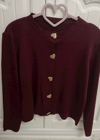 Bordo Düğmeli Kadın Hırka - Görsel 4