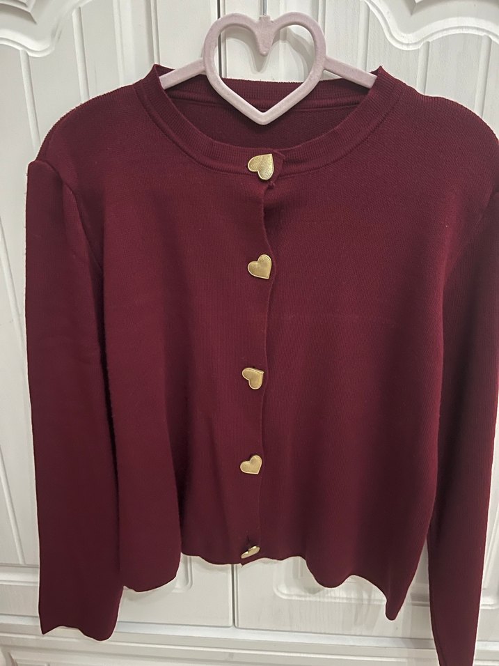 Bordo Düğmeli Kadın Hırka - Görsel 5