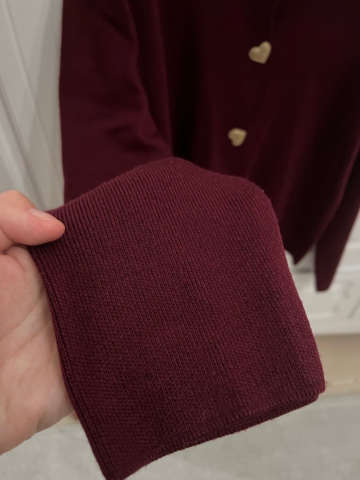 Bordo Düğmeli Kadın Hırka - Görsel 2