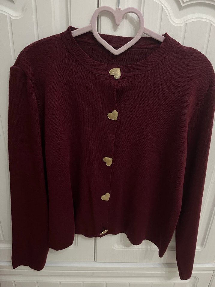 Bordo Düğmeli Kadın Hırka - Görsel 4