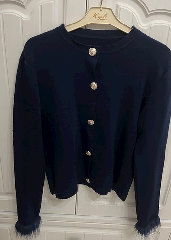 Düğmeli lacivert Kadın Hırka - Görsel 5