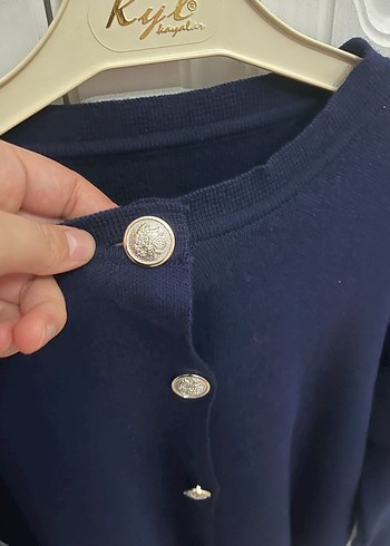 Düğmeli lacivert Kadın Hırka - Görsel 4