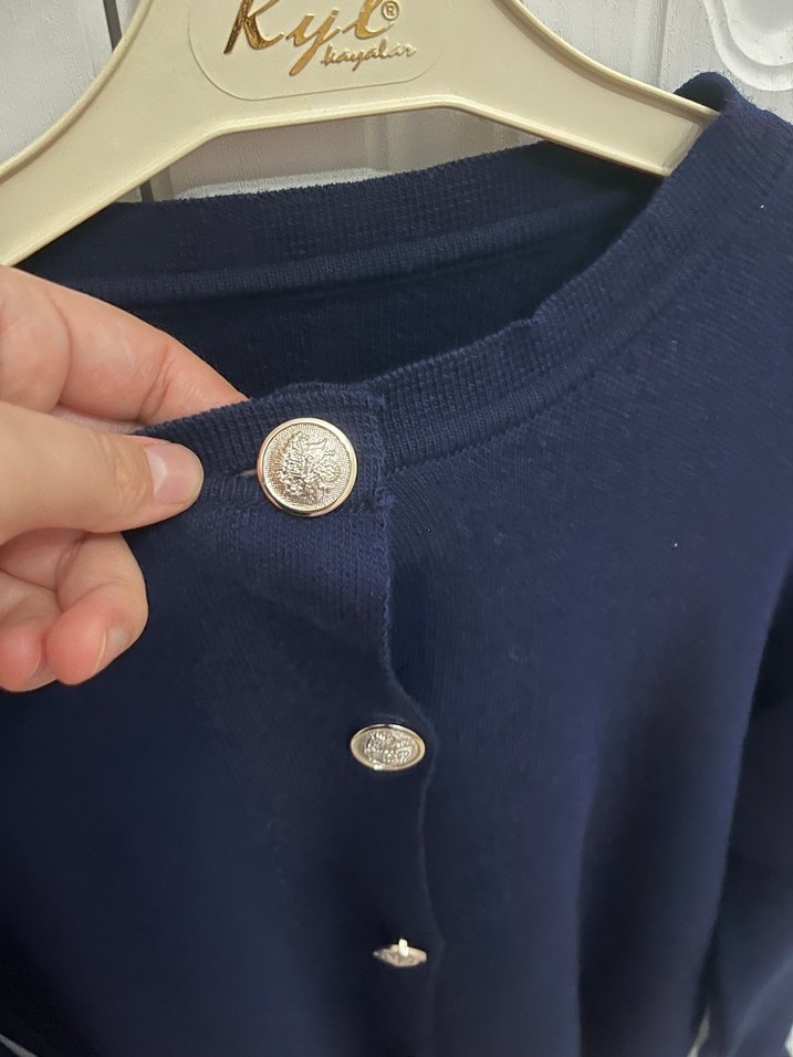 Düğmeli lacivert Kadın Hırka - Görsel 4