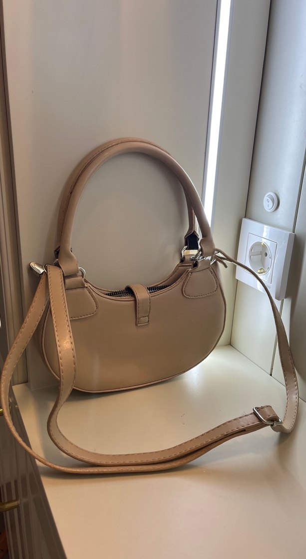 Bej Deri Kadın Omuz Çantası - Görsel 2