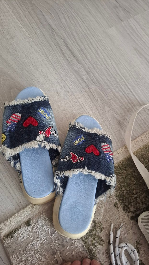 Nakışlı Kot Kadın Terlikleri - Görsel 2