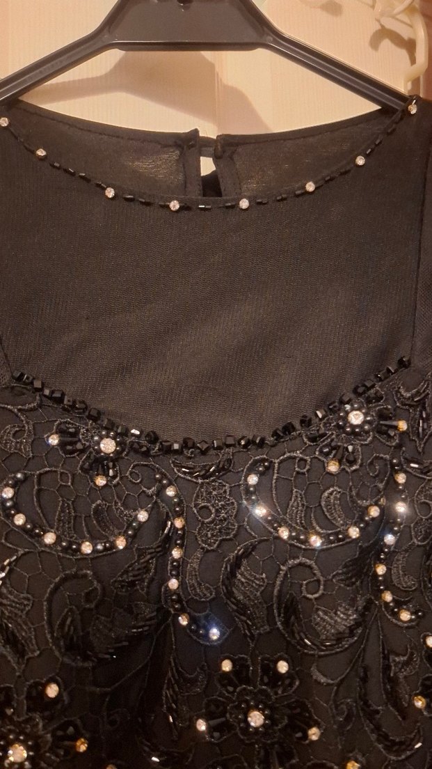 Siyah Uzun Kabiye ollu  Payetli Gotik Elbise - Görsel 2