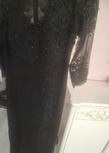 Siyah İşlemeli Uzun Kollu Abiye Elbise - Görsel 5