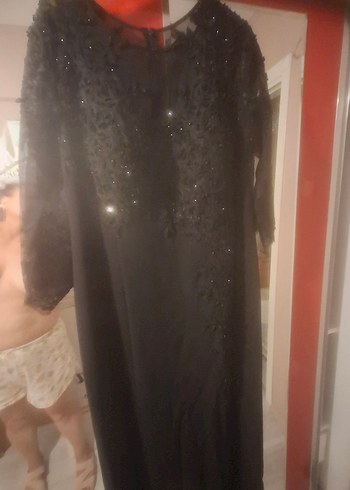 Siyah İşlemeli Uzun Kollu Abiye Elbise - Görsel 6