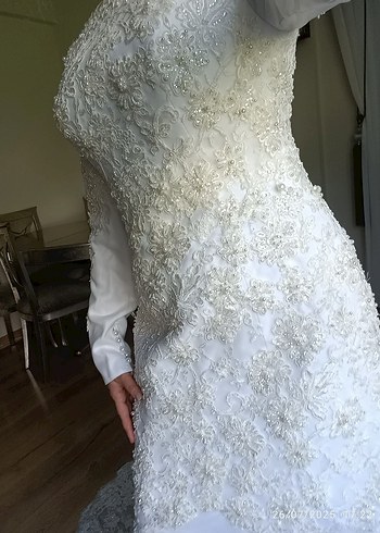 Uzun Kollu Beyaz Balık Model Gelinlik - Görsel 5