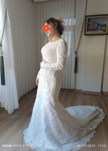 Uzun Kollu Beyaz Balık Model Gelinlik