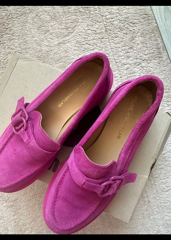 Pelinin Ayakkabıları Pembe Süet Tokalı Platform Topuklu Kadın Loafer