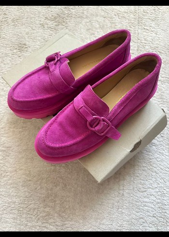 38 Beden Pembe Süet Tokalı Platform Topuklu Kadın Loafer
