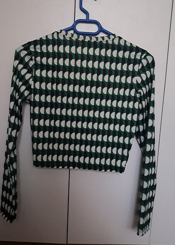 V Yaka Uzun Kollu Yeşil Baskılı Bluz - Görsel 2