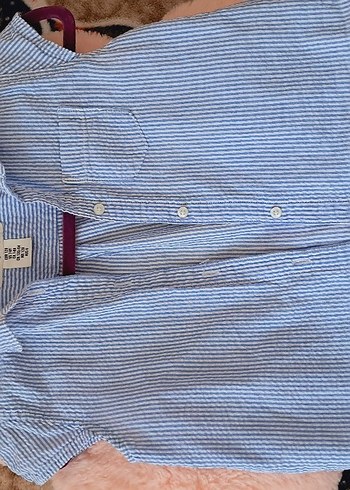 Mavi Çizgili Çocuk Kısa Kollu Gömlek - Görsel 2