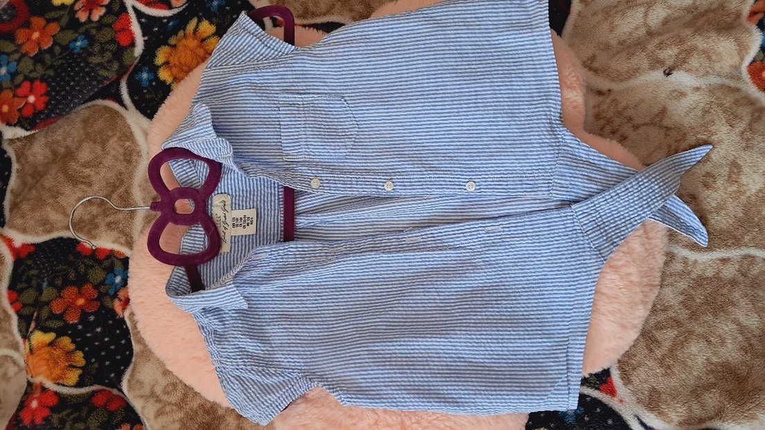 Mavi Çizgili  Çocuk Kısa Kollu Gömlek - Görsel 2