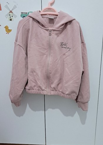 Kız Çocuk Pembe Kapüşonlu Fermuarlı Sweatshirt - Görsel 3