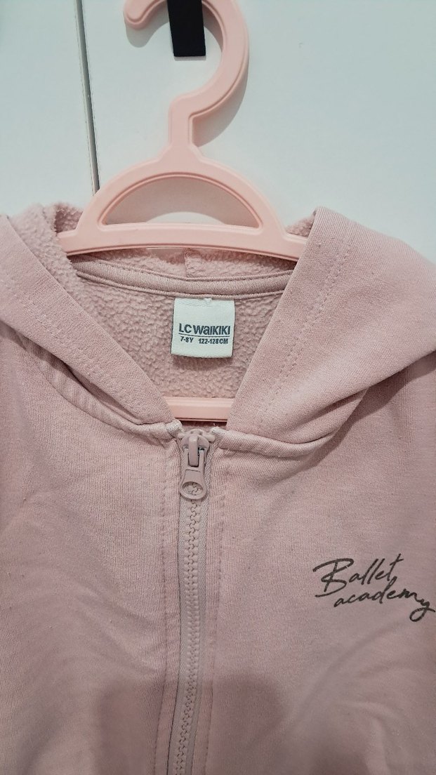 Kız Çocuk Pembe Kapüşonlu Fermuarlı Sweatshirt - Görsel 5