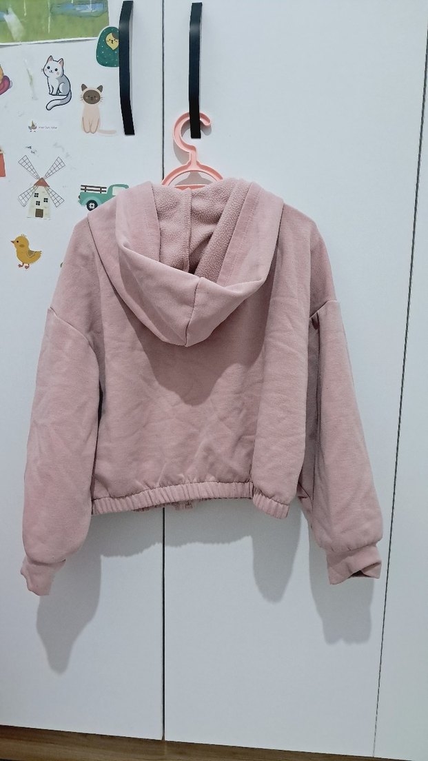 Kız Çocuk Pembe Kapüşonlu Fermuarlı Sweatshirt - Görsel 2