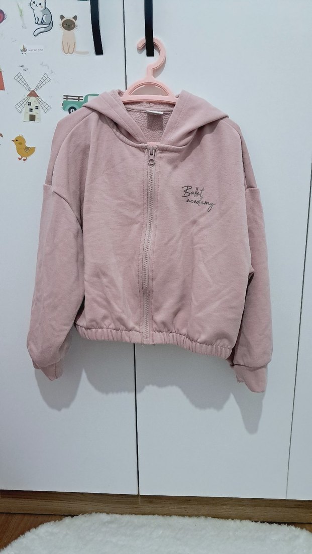 Kız Çocuk Pembe Kapüşonlu Fermuarlı Sweatshirt - Görsel 3