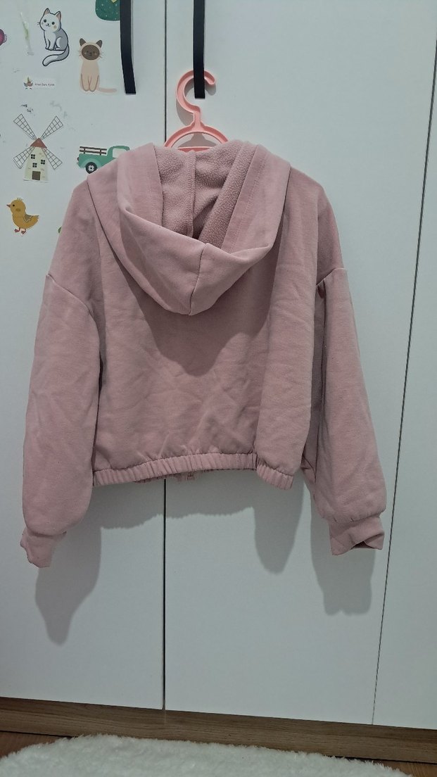 Kız Çocuk Pembe Kapüşonlu Fermuarlı Sweatshirt - Görsel 4