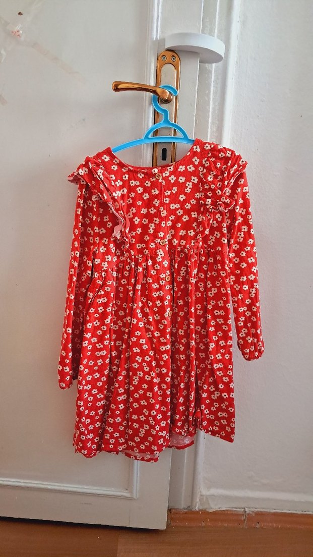 Kız Çocuk Renkli Çiçekli Uzun Kollu Elbise - Görsel 2